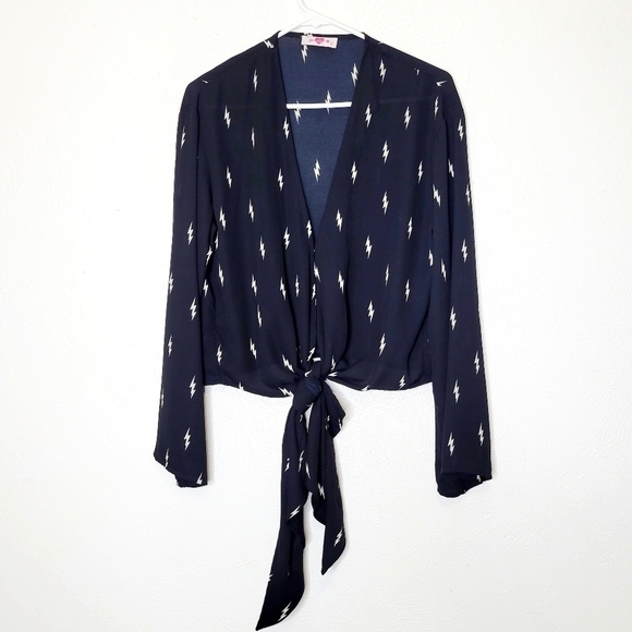 Buddy Love Tops - Buddy Love Lighting Front Tie Blouse  Black and White Women's Size XSmal